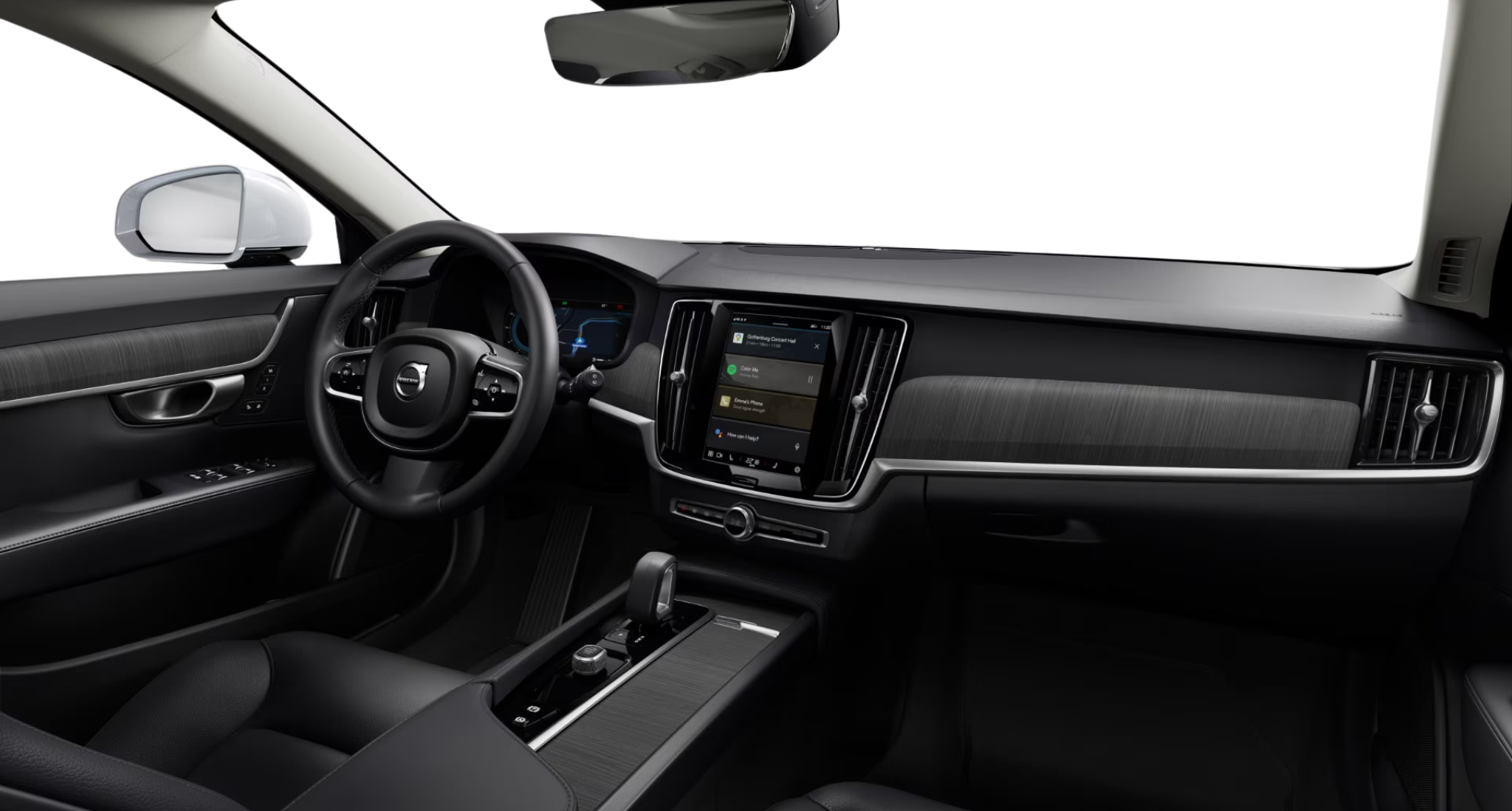 2025 Volvo S90 Plus AWD dashboard with digital display, Google infotainment system, and luxury trim details