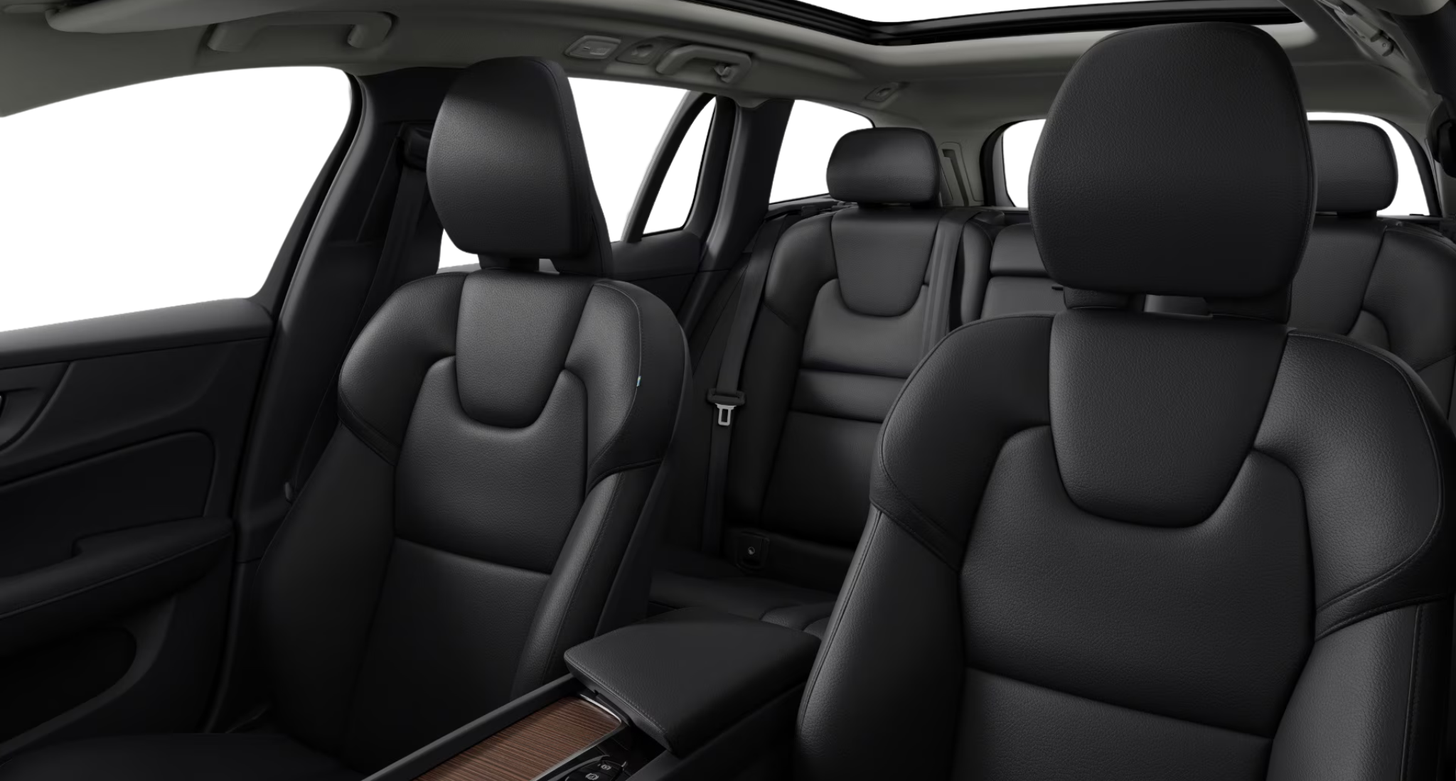 2025 Volvo V60 Cross Country Plus AWD black leather seats with panoramic roof and rear cabin comfort