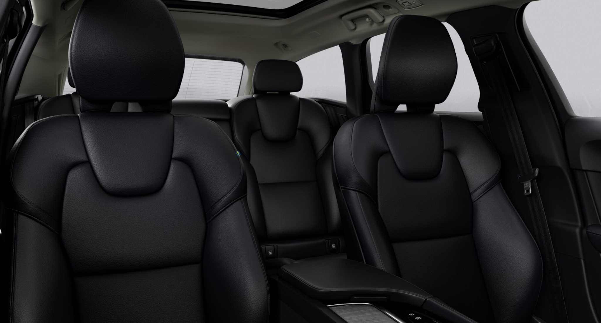 2025 Volvo V90 Cross Country AWD front and rear leather seating with panoramic roof view