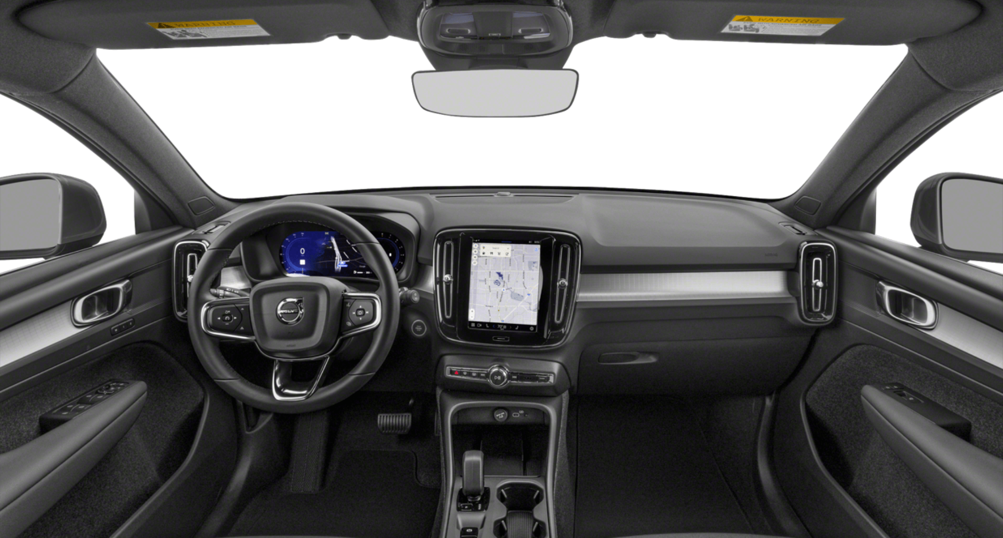 2025 Volvo XC40 AWD Core interior dashboard featuring a 12.3-inch digital cluster and 9-inch Google-integrated touchscreen display with premium minimalist design.