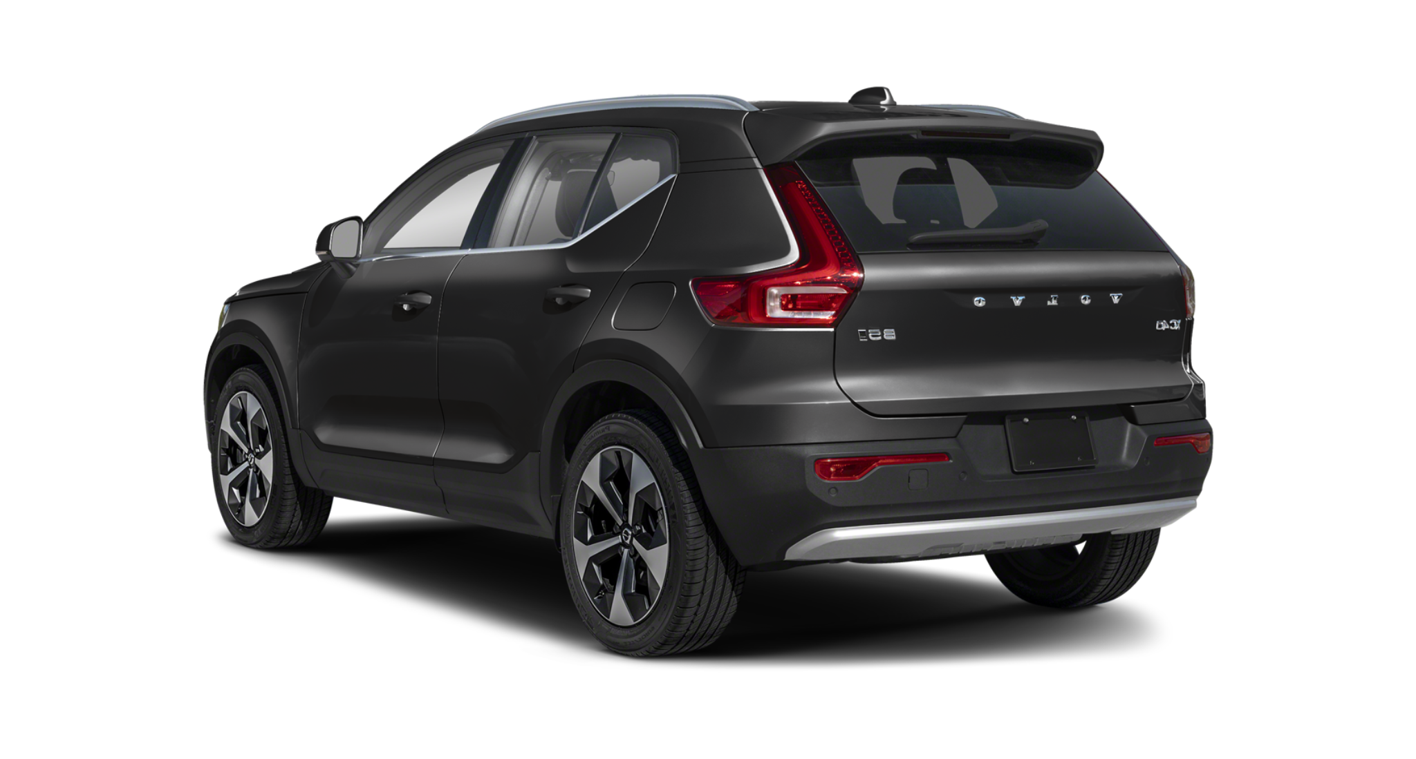 2025 Volvo XC40 AWD Core rear profile showcasing LED taillights, B5 badge, and modern compact SUV styling in Onyx Black finish.
