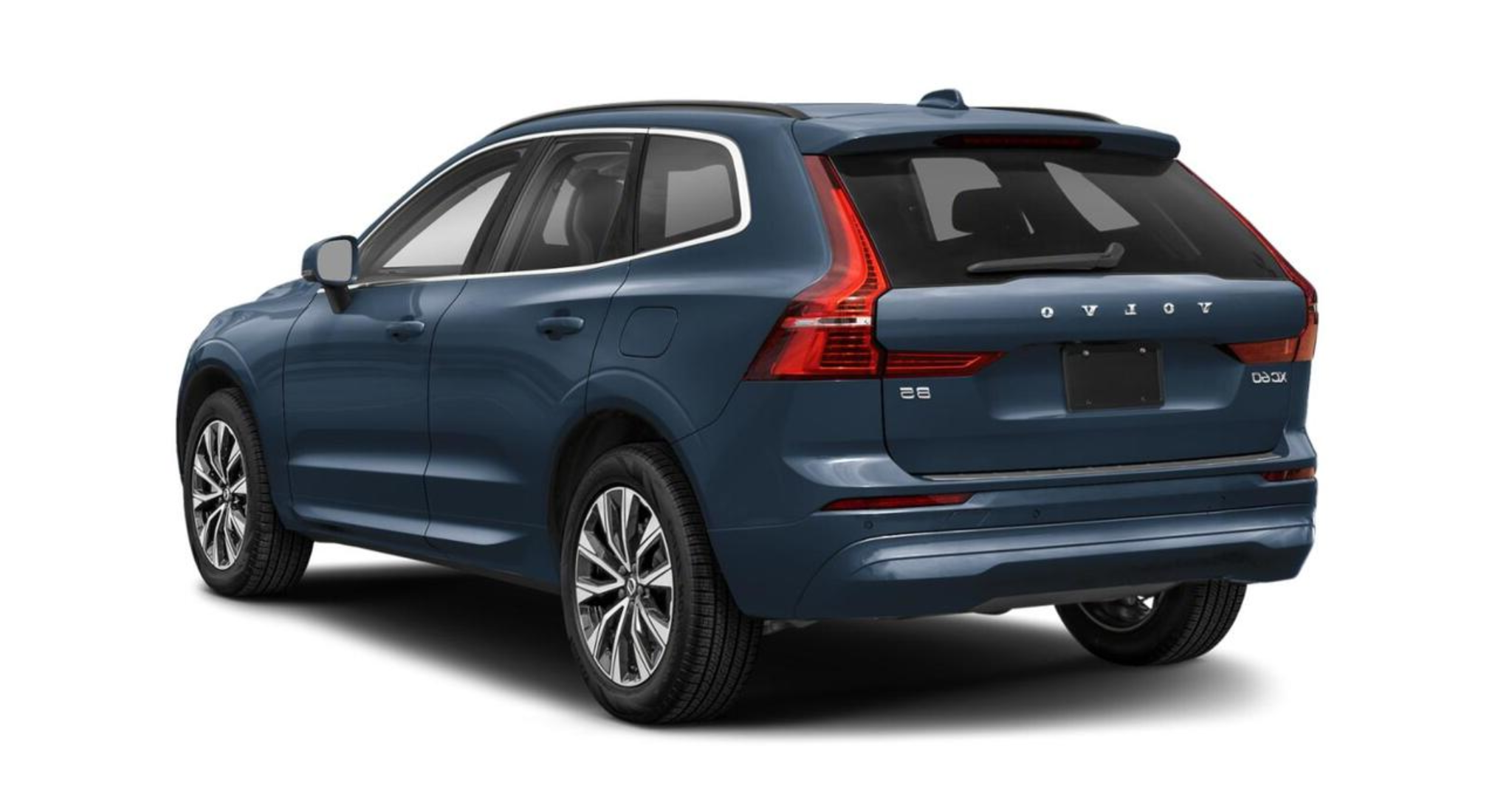 Rear exterior of the 2025 Volvo XC60 AWD Core highlighting LED taillights, power liftgate, and Volvo badging.