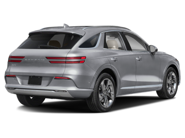 rear view of the 2025 Genesis Electrified GV70 AWD with signature grille, LED headlights, and sleek hood design