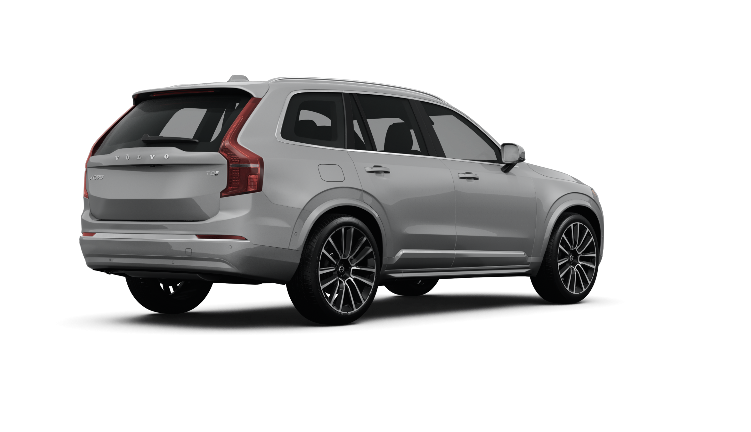 rear profile of the 2025 Volvo XC90 PHEV AWD in silver, showcasing plug-in hybrid badge and aerodynamic design.