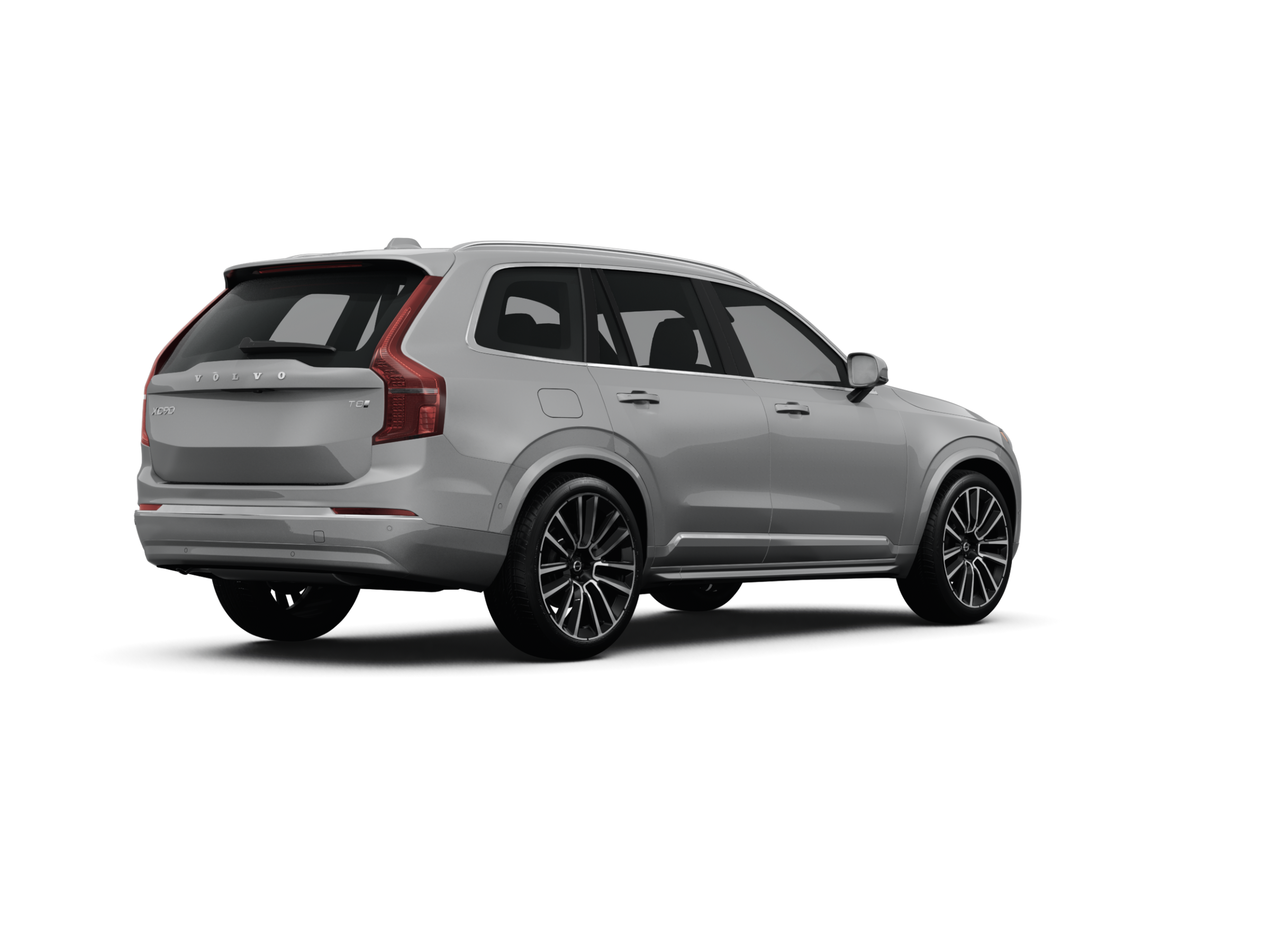 rear profile of the 2025 Volvo XC90 PHEV AWD in silver, showcasing plug-in hybrid badge and aerodynamic design.
