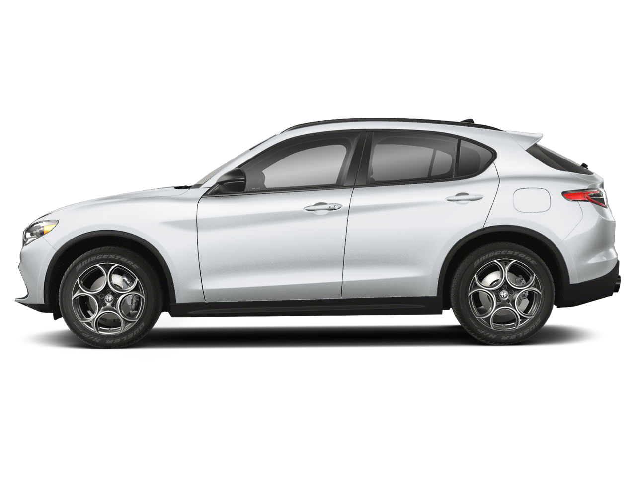 Side profile of the 2025 Stelvio Sprint AWD, a luxury crossover available for lease in New York
