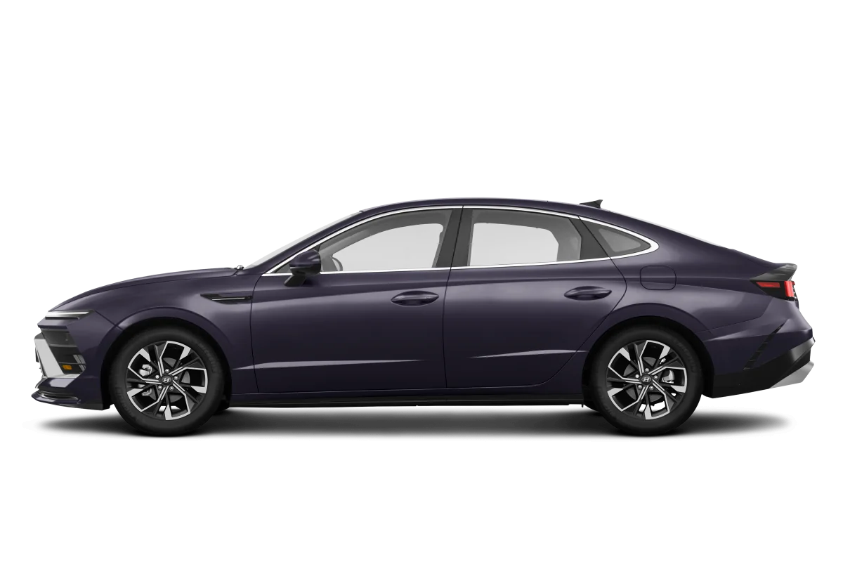 Side profile of the 2025 Hyundai Sonata Hybrid lease model highlighting sleek hybrid sedan styling.