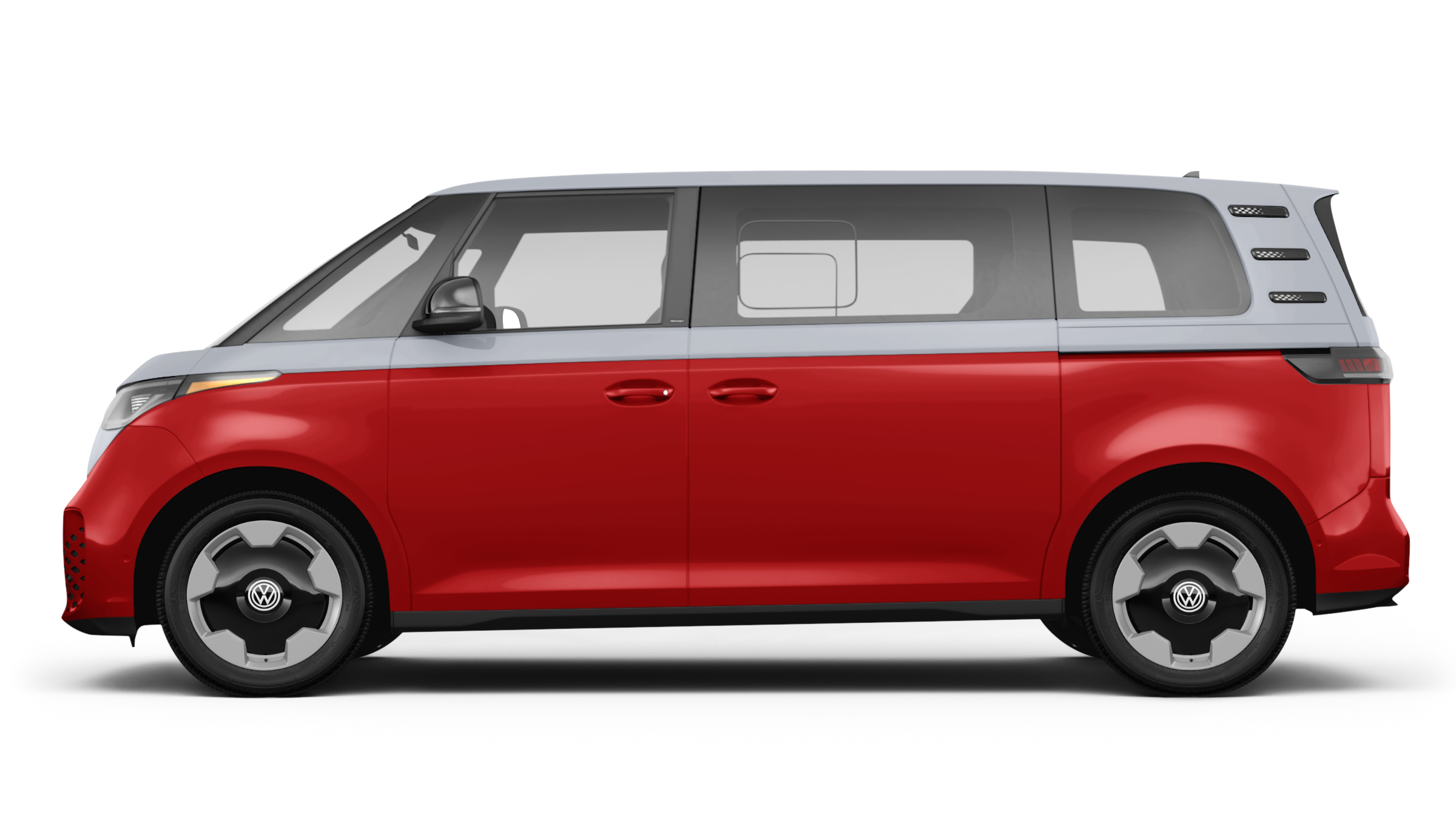Side view of 2025 VOLKSWAGEN ID BUZZ LEASE with two-tone paint and sliding doors