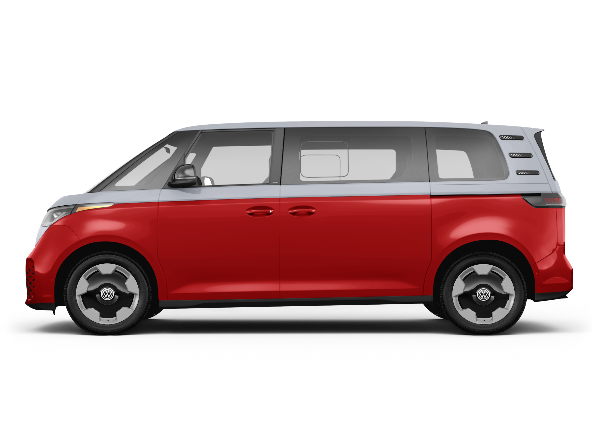 Side view of 2025 VOLKSWAGEN ID BUZZ LEASE with two-tone paint and sliding doors